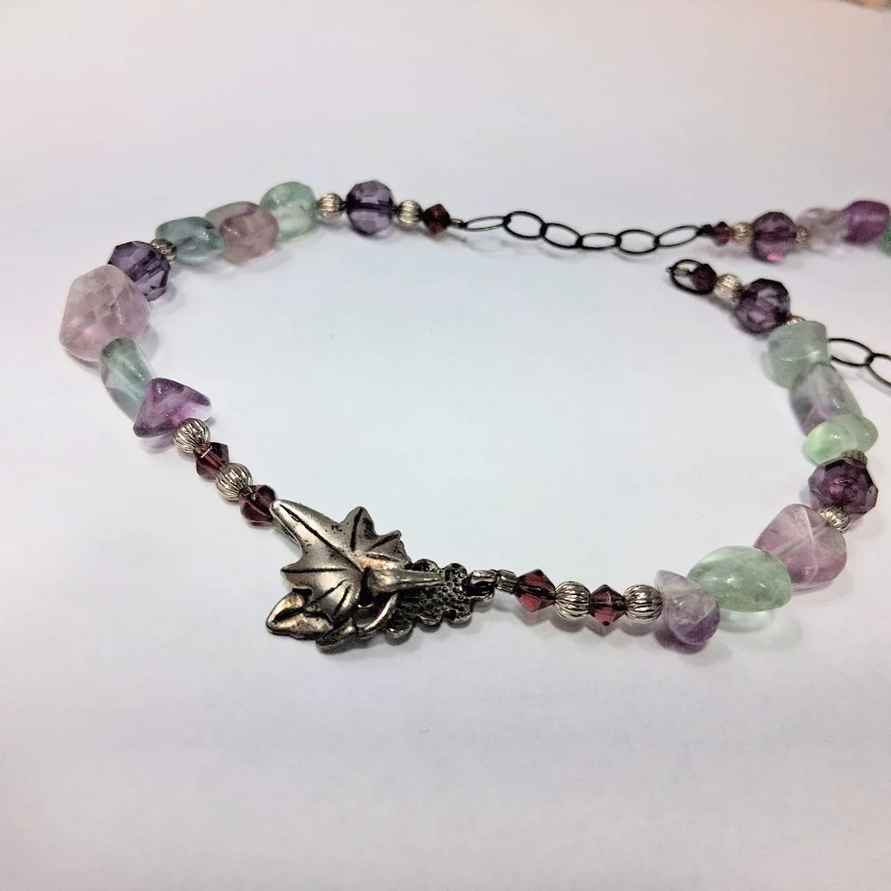 Fluorite Stone Beaded Necklace Purple Green Healing Clarity Balance Crystal
